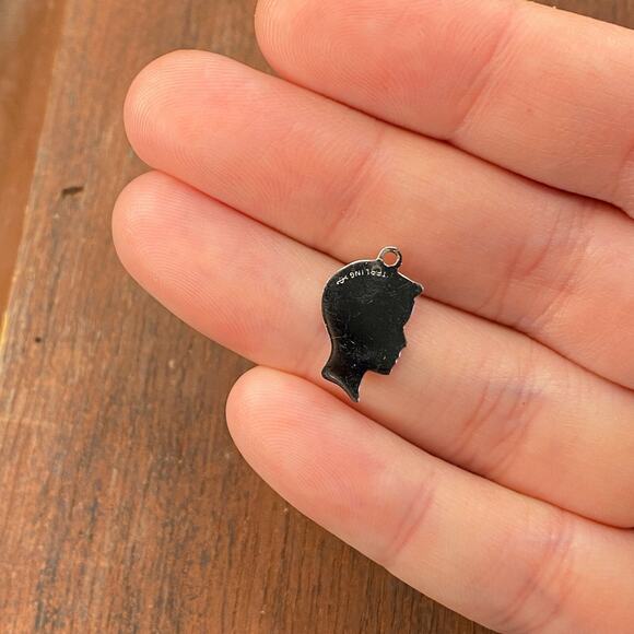 Vintage 925 Sterling Silver Male Face Profile Small Pendant Bracelet Charm - Picture 2 of 4